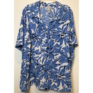 Catherines Floral 1/2 Button Short Sleeve Blouse Size 2X